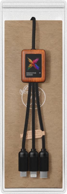 SCX.design C38 40W 5-in-1 rPET light-up logo charging cable with squared wooden casing 15