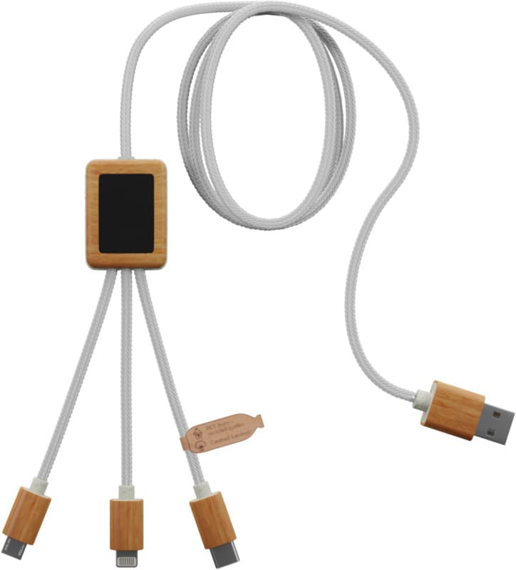 SCX.design C39 3-in-1 rPET light-up logo charging cable with squared bamboo casing 1