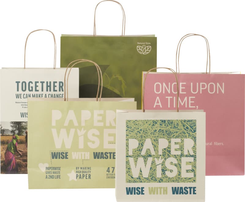 Agricultural waste 150 g/m2 paper bag with twisted handles - 31 x 12 x 25 cm 5