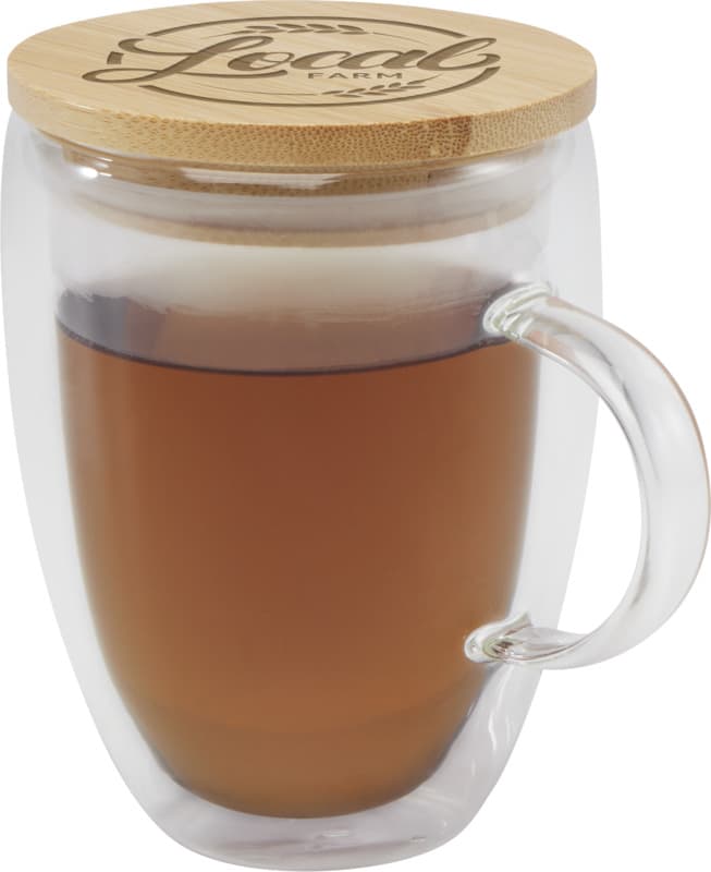Leona 350 ml glass cup with bamboo lid 5