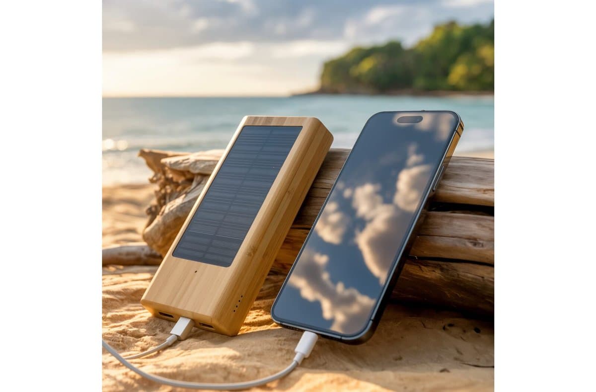 Powerbank Bamboo with Solar Panel 8000mAh 4