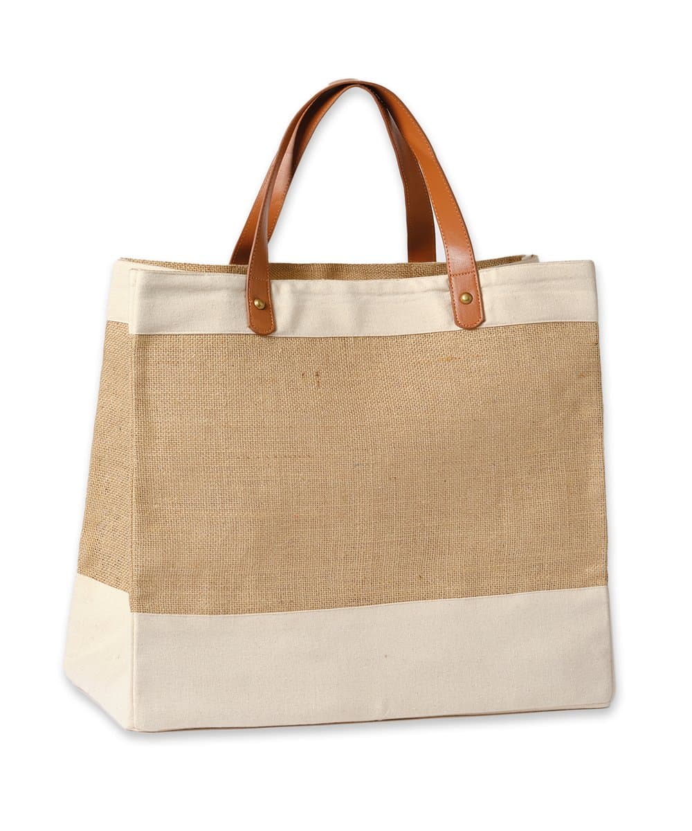 Adley jute with faux leather tote 2