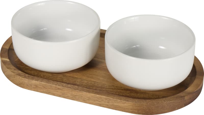 Noa wooden tray and ceramic serving bowls set