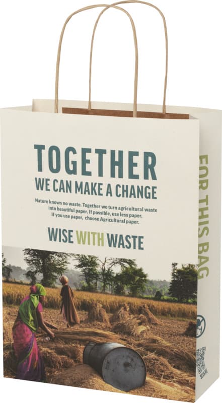 Agricultural waste 150 g/m2 paper bag with twisted handles - 24 x 9 x 32 cm