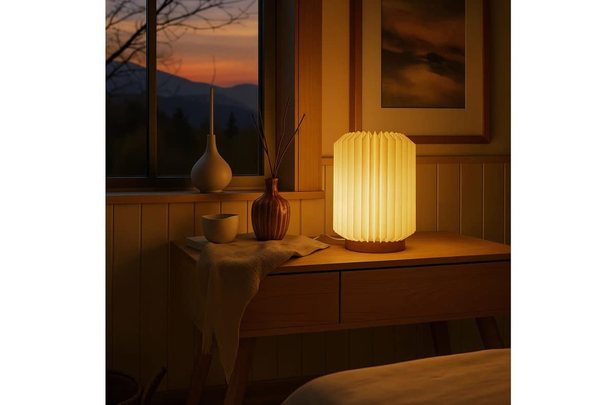 Coollux foldable paper LED lamp Aurora on wooden base, 22cm 4