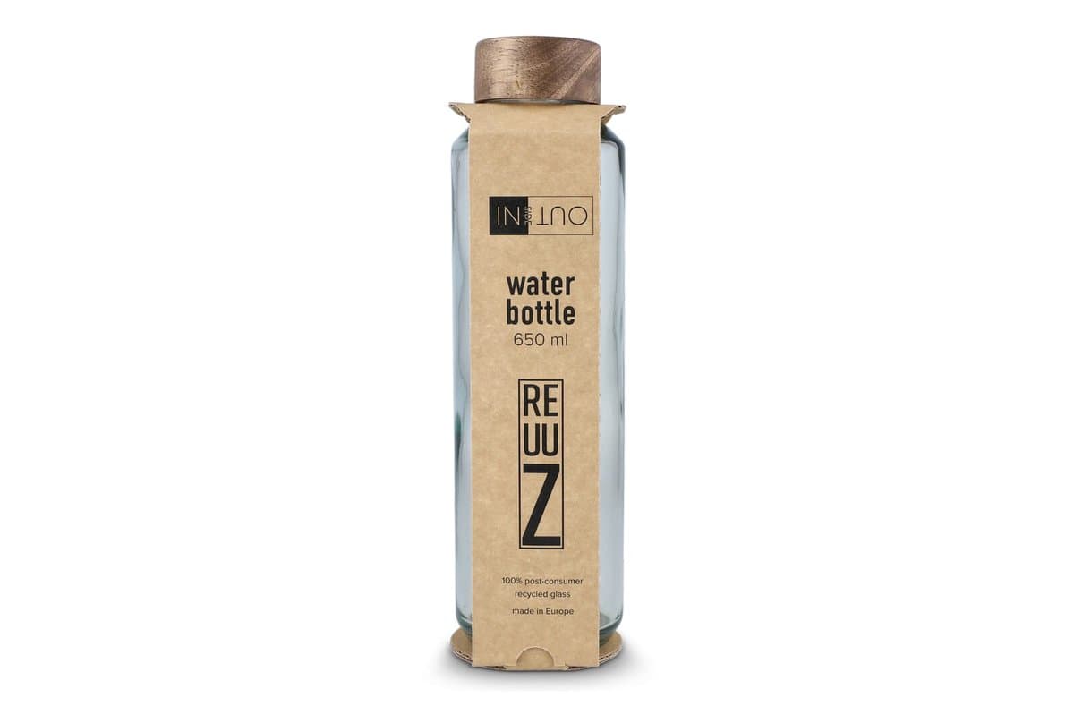 InSideOut Recycled Glass Waterbottle ReuuZ with wooden cap 650ml 4