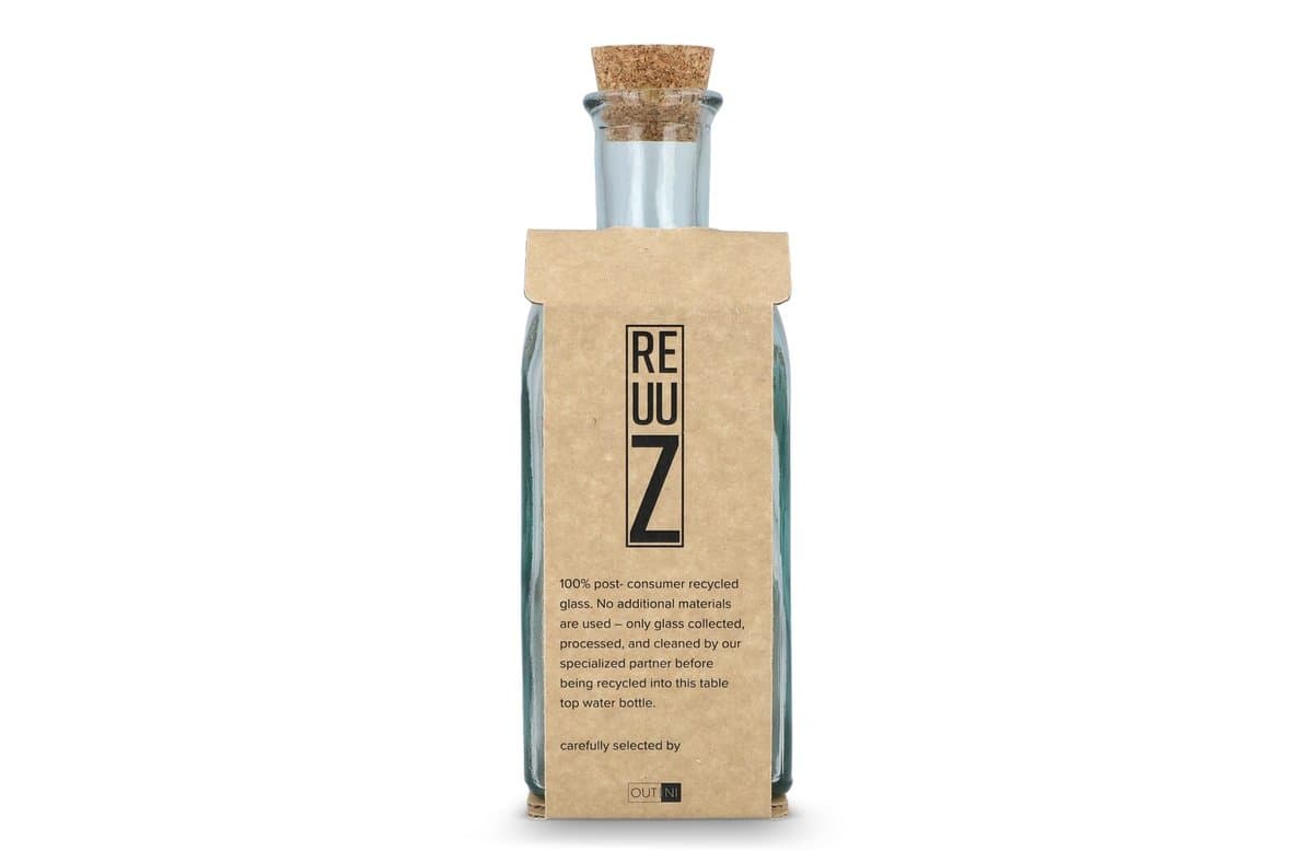 InSideOut Square Recycled Glass Water Bottle ReuuZ with Cork Stopper 500ml 5