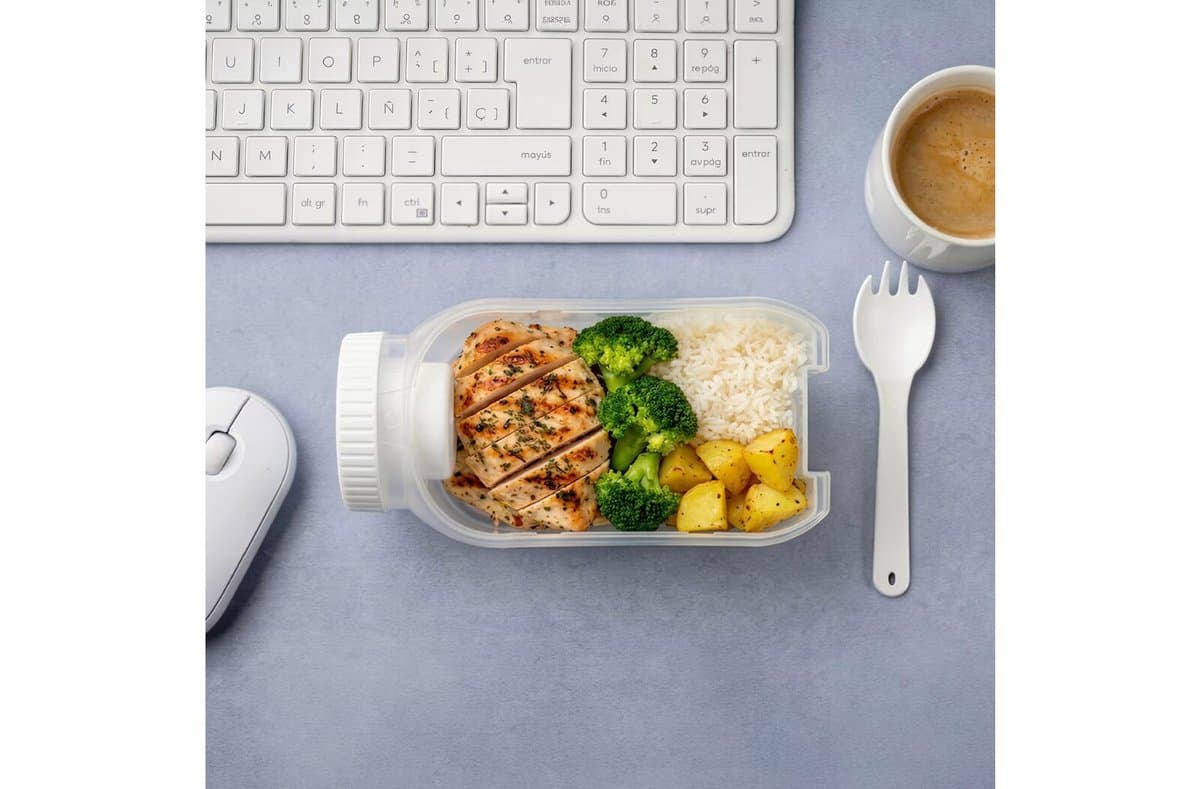All-in-One Lunch Bowl Container with Sauce Compartment & Spoon-fork 4