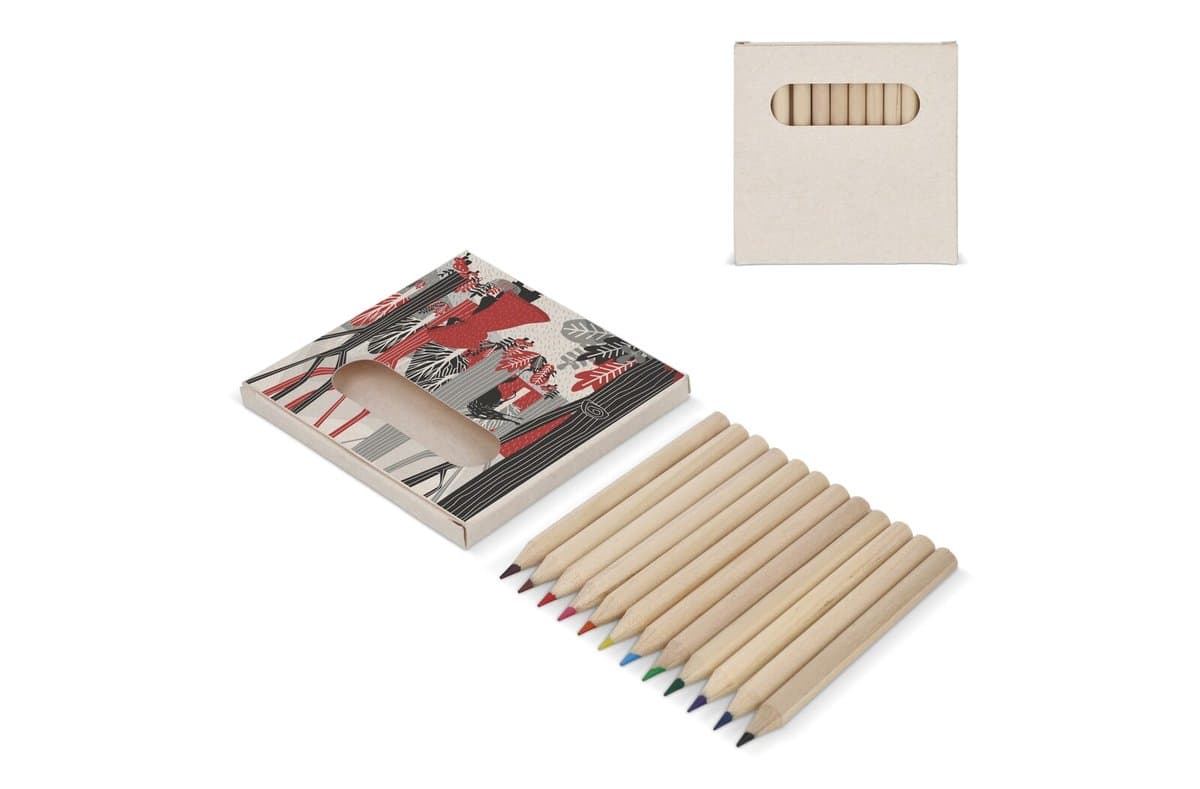 12 colouring pencils in recycled milkcarton box