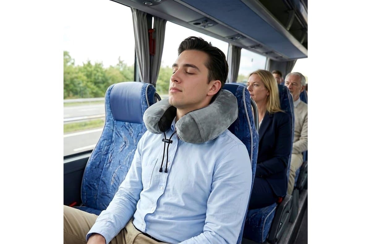 Contoured memory foam travel pillow with EVA case 4