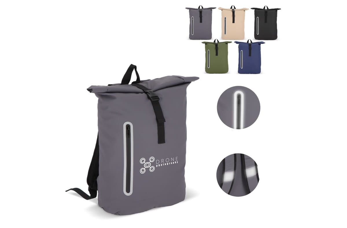 PU coat R-PET 600D rolltop backpack 20L