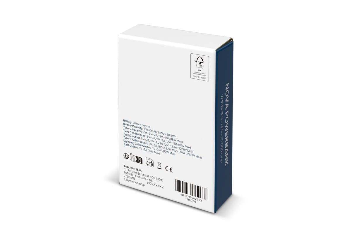 Nova Powerbank 22.5W Power Delivery with built in cables 10000 mAh 5