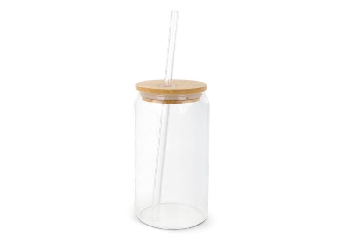 Glass with bamboo lid & straw 450 ml 2