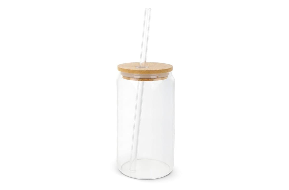 Glass with bamboo lid & straw 450 ml 3