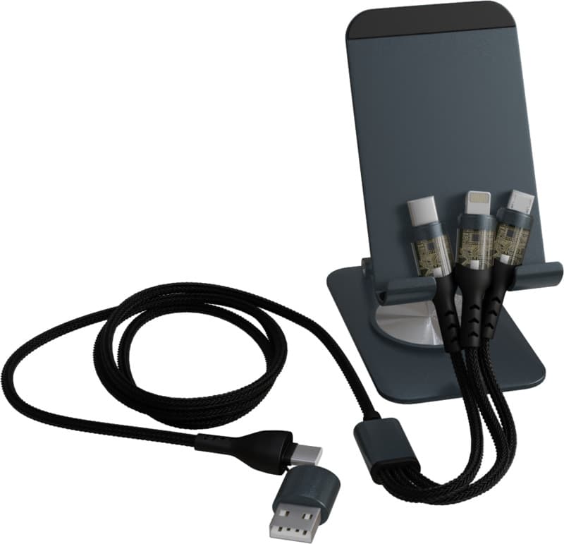 SCX.design O32 foldable phone stand with 3-in-1 charging cable