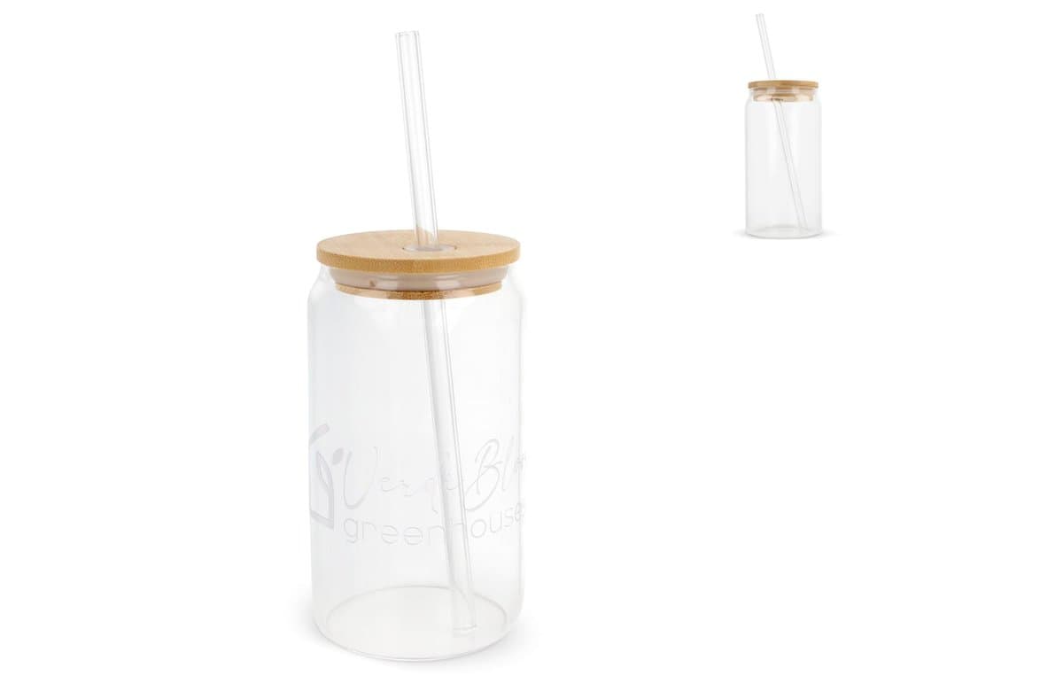 Glass with bamboo lid & straw 450 ml